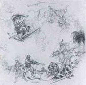 Skizzen Zu Einer Lowenjagd by Eugene Delacroix