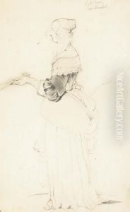 Une Femme De Profil Tournee Vers La Gauche, De Profil A Gauche by Eugene Delacroix