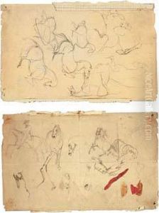 Etudes De Chevaux (recto-verso) by Eugene Delacroix