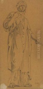 A Woman In Drapery Gesturing To The Right by Eugene Delacroix
