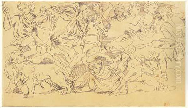 La Chasse Aux Sangliers D'apres Un Bas-relief Antique Ou Une Gravure - view 1