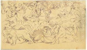 La Chasse Aux Sangliers D'apres Un Bas-relief Antique Ou Une Gravure by Eugene Delacroix