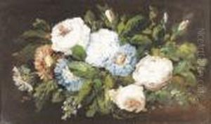 Stillleben Mit Astern Und Rosen. by Eugene Delacroix