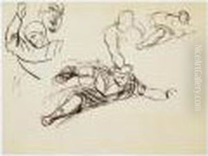Feuille D'etudes Pour Un Decor by Eugene Delacroix