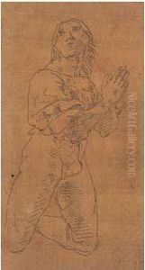 Etude D'un Homme Agenouille Les Mains Jointes, D'apres Raphael by Eugene Delacroix