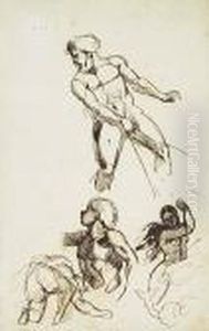 Studies For Apollo Overcoming The Serpent Python by Eugene Delacroix