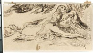 The Battle Of The Amazons, After Rubens by Eugene Delacroix