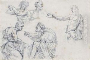 Trois Etudes De Personnages Du Xvie Siecle by Eugene Delacroix