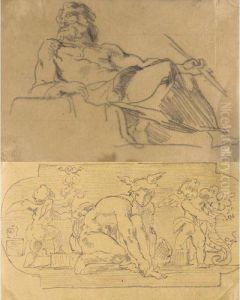 A Study For The Orpheus Group In
 The Peers' Library And Two Studies For Mercury And Mars From The Salon 
De La Paix: Three Drawings by Eugene Delacroix