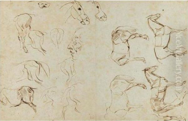 Etude De Chevaux (recto); Etudes
De Chevaux, Personnages En Costume Louis Xiii, Marin, Barque Avec
Batelier (verso) - view 1