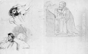 Feuille D'etudes Avec Croquis De Dante Et Virgile, Marguerite A
L'eglise Et Une Autre Etude De Personnage by Eugene Delacroix
