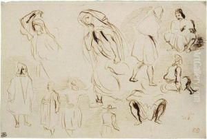 A Sheet Of Studies Of Arabs, Seated And Standing by Eugene Delacroix