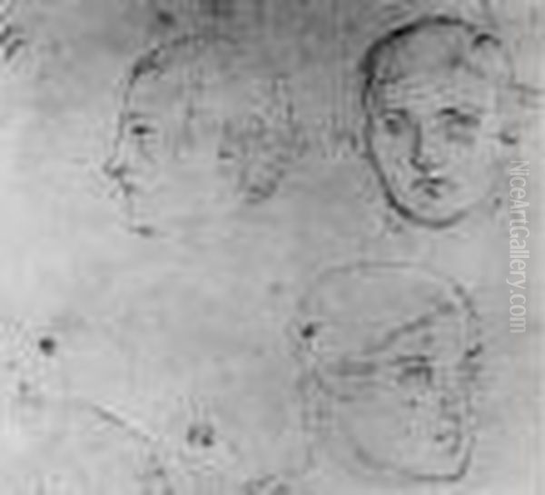 Trois Etudes De Tetes De Jeune Homme - view 1
