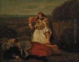 The Giaour Contemplating The Dead Hassan by Eugene Delacroix