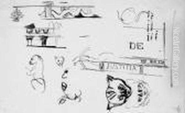 A Sheet Of Studies Of The Heads 
Of Cats, Architectural Motifs Andafter The Antique: Decoration For The 
Chambre De Deputes,paris - view 1