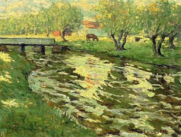 Horses Grazing by a Stream - view 1