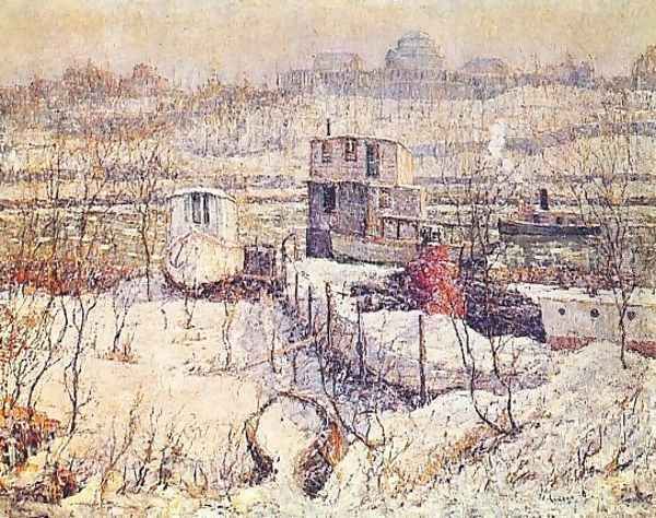 Boathouse, Winter, Harlem River by Ernest Lawson