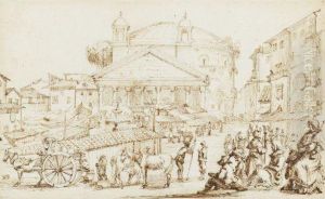 A Market Outside The Pantheon, Rome