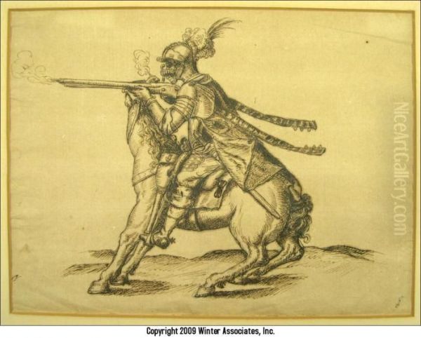 Cavalryman Facing Left On Horseback Shooting A Rifle - view 1