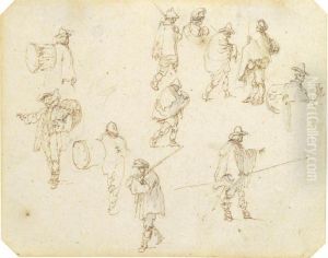 Studies Of Drummers, Peasants And Soldiers With Swords Andlances