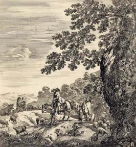 Due Cavalieri Passano Vicino A Un Gregge Due Cavalieri Passano Vicino A Un Gregge