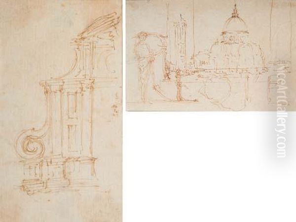 Une Facade D'eglise; Et Vue Du
Dome De Santa Maria Del Fiore I Florence I Travers Une Fenetre, Un
Personnage Sur La Gauche - view 1