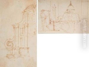 Une Facade D'eglise; Et Vue Du 
Dome De Santa Maria Del Fiore I Florence I Travers Une Fenetre, Un 
Personnage Sur La Gauche