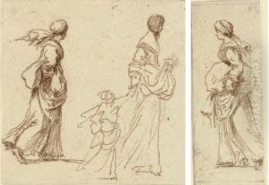 Two Women Walking by Stefano della Bella