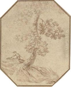 A Tree With A Hunter And Dog Beyond by Stefano della Bella