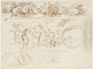 Friezes Of Garlands Enclosing A 
Lioness, A Bear And A Goat; A Stag,a Doe And A Hare (recto); A Man On A 
Horse And A View Of Thecampidoglio, Rome, With A Study Of The River God 
Nile (verso)
