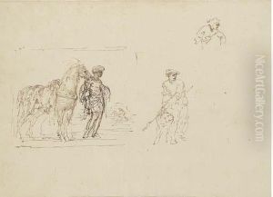 A Moor Holding A Horse Saddled 
With A Leopard Skin And Studies Of Afigure Holding A Dog And Another 
Figure
