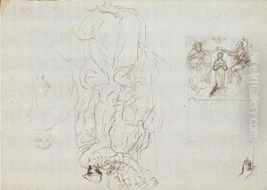 A Study For A Frontispiece: The
Trinity Crowning The Virgin, Andstudies Of A Man With A Horse, A Jumping
Horse, A Hand And Abuilding On A Crag by Stefano della Bella