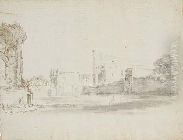 A View Of The Roman Forum With The Colosseum And The Arch Ofconstantine - view 1