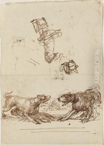 Two Barking Hounds With Studies 
Of A Leg And A Foot In A Stirrup(recto); A Caricature, A Head And A Dog 
(verso)