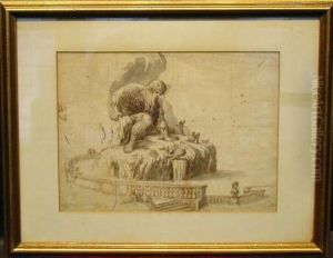 Study Related To The Etching "fountain In The Pratolino Garden" by Stefano della Bella