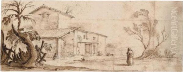 A Peasant Woman Approaching A Farmhouse - view 1