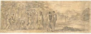 Figures Picking Grapes In An Extensive Mountainous Landscape by Stefano della Bella