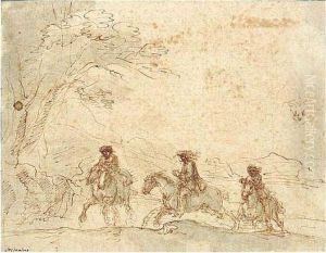 Landscape With Horsemen And A Study Of A Head. by Stefano della Bella