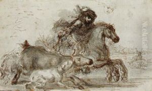 A Huntsman And Two Hounds
Overtaking A Stag With A Subsidiary Study Of A The Huntsman's Head by Stefano della Bella