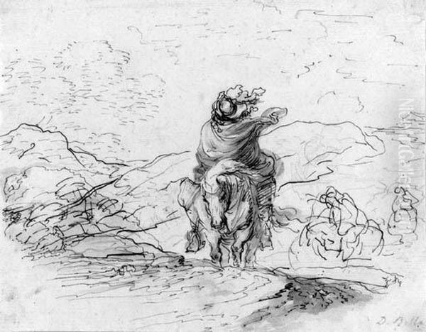A Horseman Wrapped In A Cloak Fighting Against The Wind In Anextensive Landscape - view 1