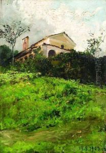 Scorcio Di Chiesa In Campagna by Lorenzo Delleani