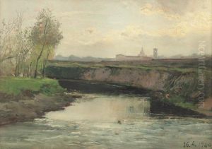 Ombre Sull'acqua Con Cattedrale A Distanza by Lorenzo Delleani