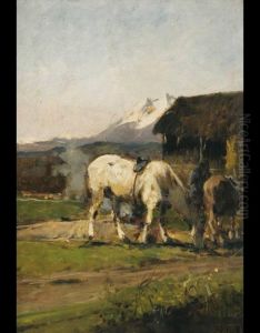 Paesaggio Campestre Con Cavalli by Lorenzo Delleani