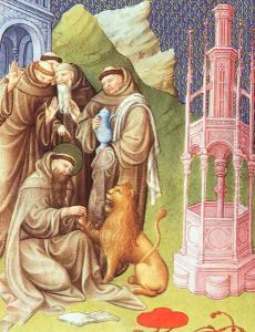 Belles Heures de Duc du Berry -Folio 186- St. Jerome Extracting a Thorn 1408-09 by Jean Limbourg