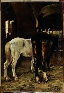 "cavalli Nella Scuderia" 1.12.1906 by Lorenzo Delleani