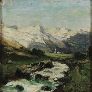 "torrente In Montagna" 1895 by Lorenzo Delleani