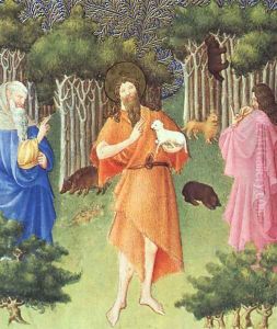 Belles Heures de Duc du Berry -Folio 211- St. John the Baptist in the Wilderness 1408-09 by Jean Limbourg