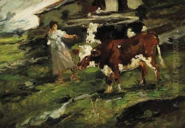 "invito Al Pascolo (casolare Sullo Sfondo)" Valle D'aosta - Estate 1906 - view 1