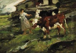 "invito Al Pascolo (casolare Sullo Sfondo)" Valle D'aosta - Estate 1906 by Lorenzo Delleani