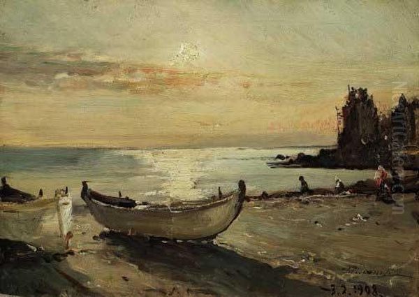 "barche Sulla Spiaggia D'inverno" (liguria) 3.7.1908 - view 1
